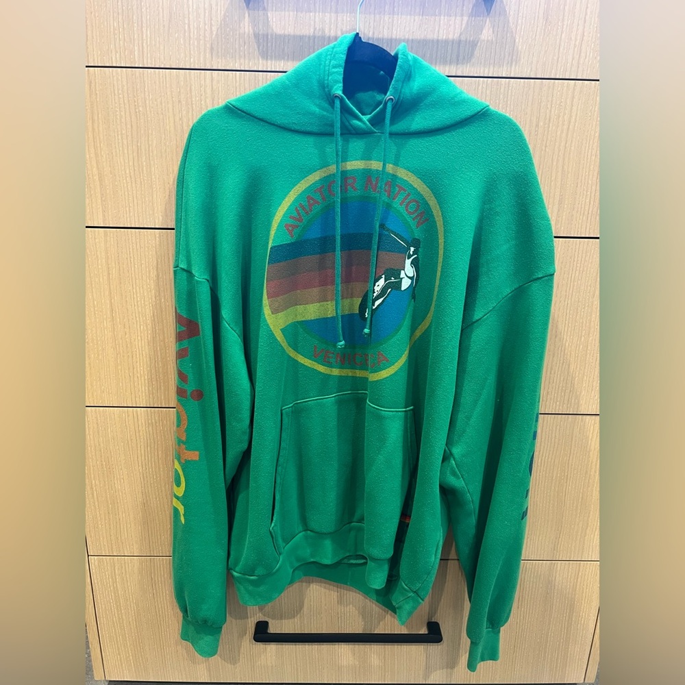 AVIATOR NATION RELAXED PULLOVER HOODIE- size large // green